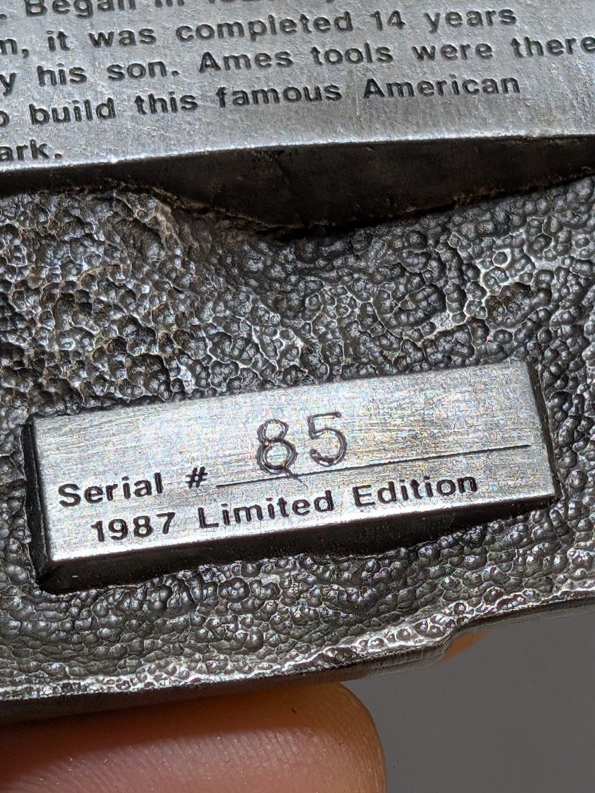 Nice 1987 Siskiyou Ames Tools Mount Rushmore Belt Buckle w Blue Pouch #85 Ltd Ed