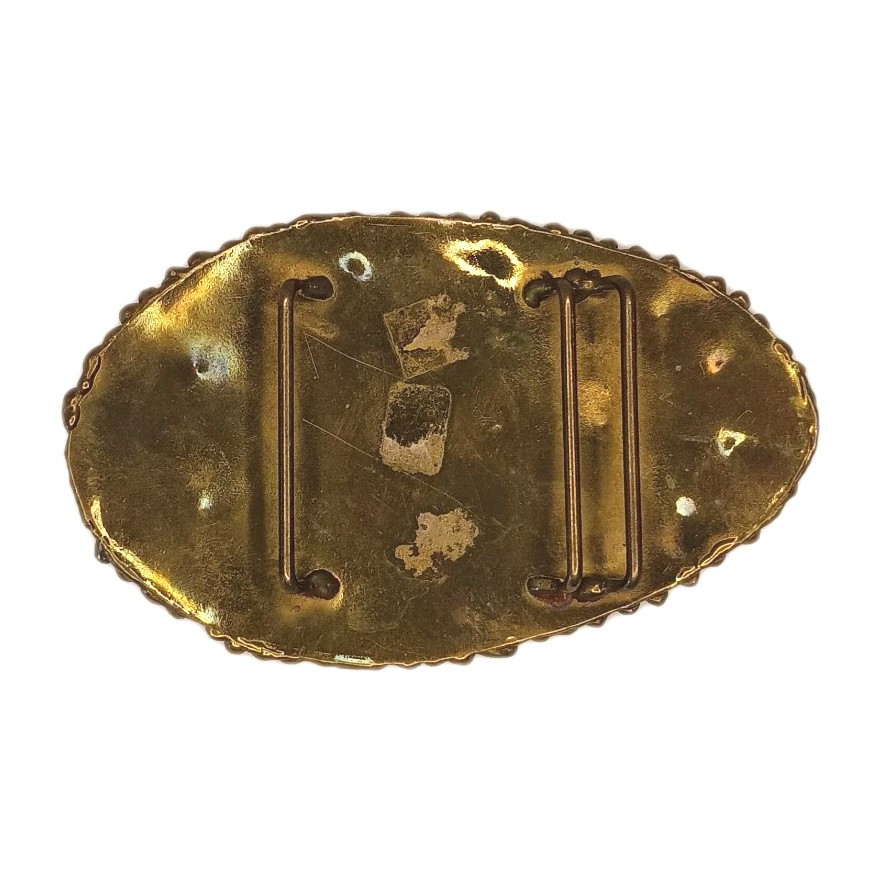 Goldtone Brass Colored Metal Belt Buckle With Turquoise Colored Stones Peacock
