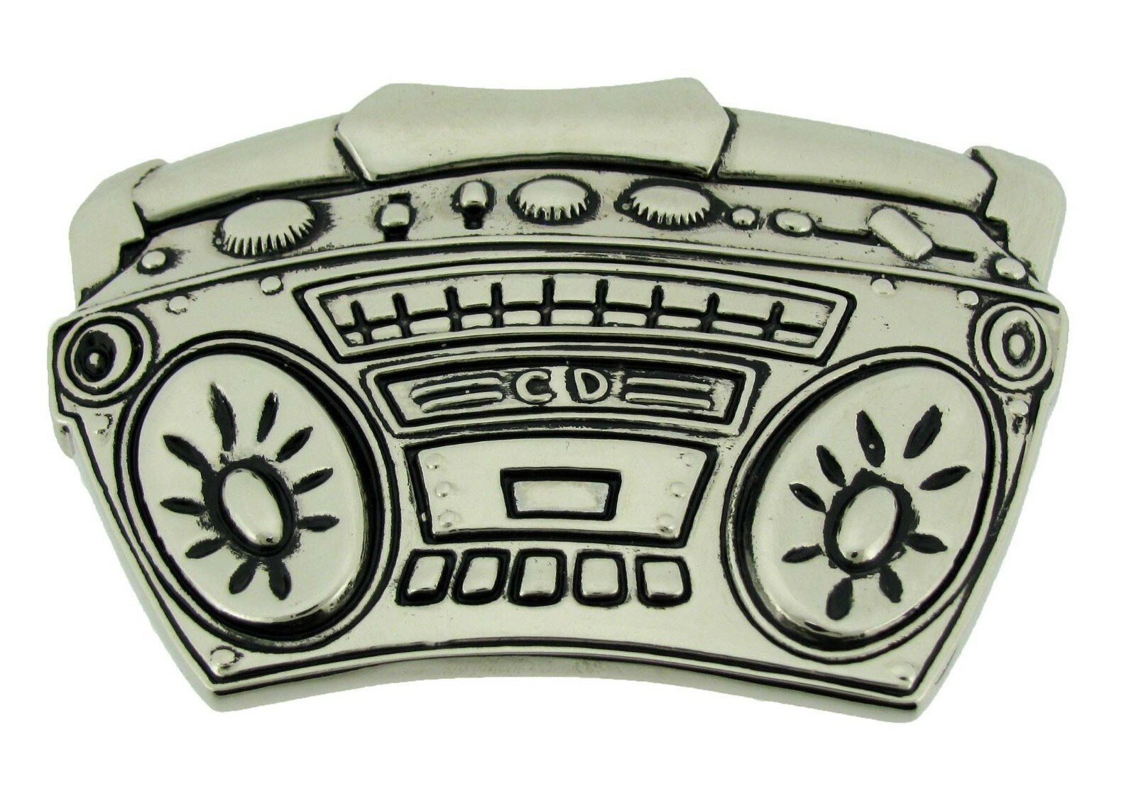 Retro Boom Box Belt Buckle Blaster Radio Dj Ghetto Music Old school Silver Metal