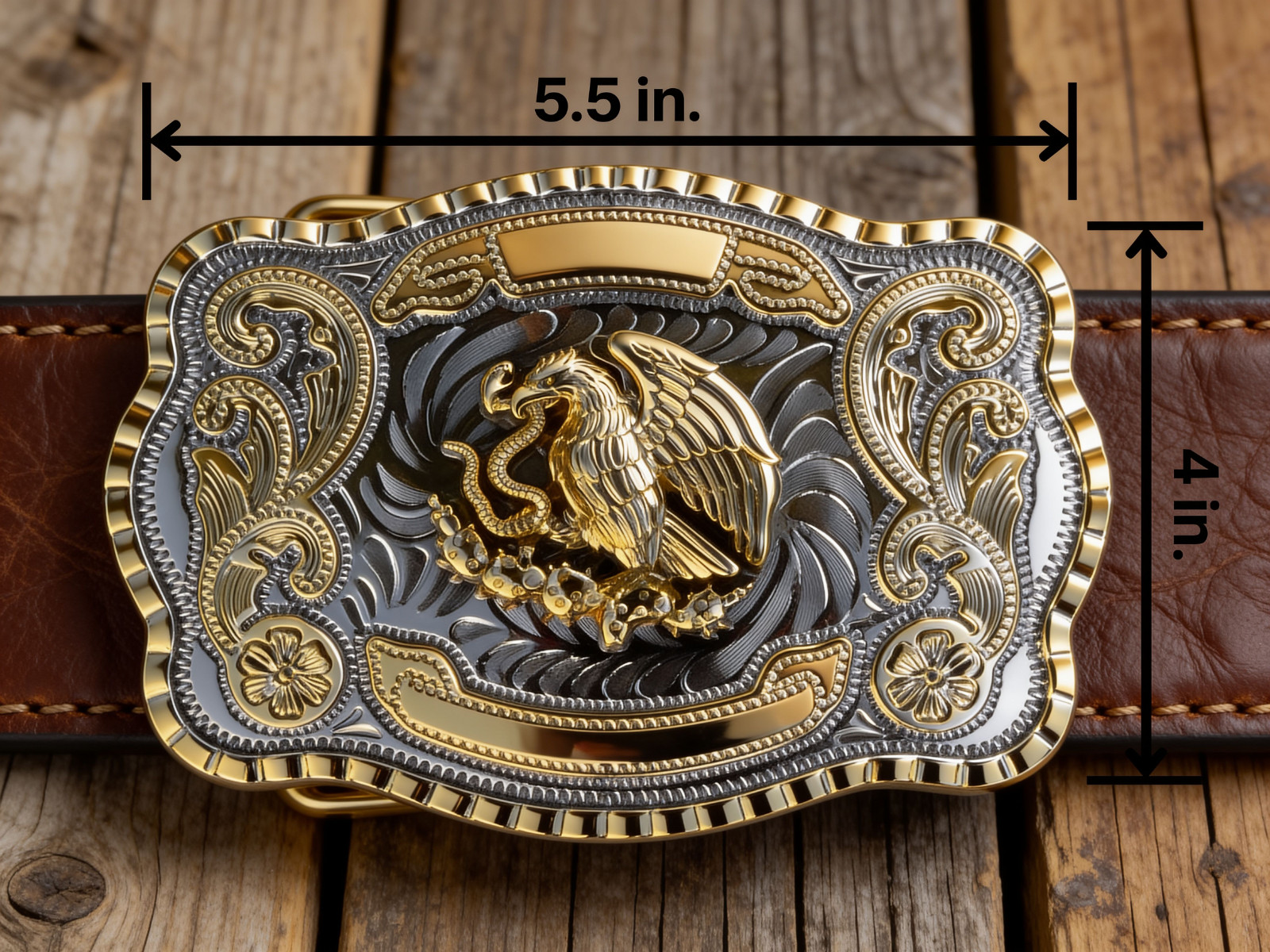 Mexican Eagle Belt Buckle Western Gold Silver Tone Hebilla Mexicana Cowboy Men