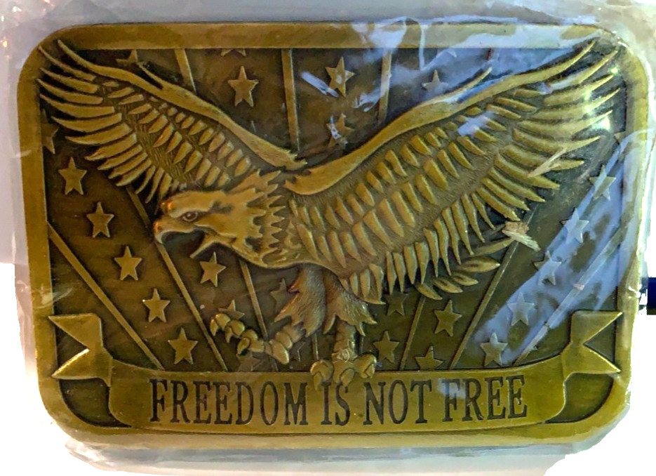 2014 Sponsor « Freedom Is Not Free » Brass Belt Buckle Patriotic Eagle