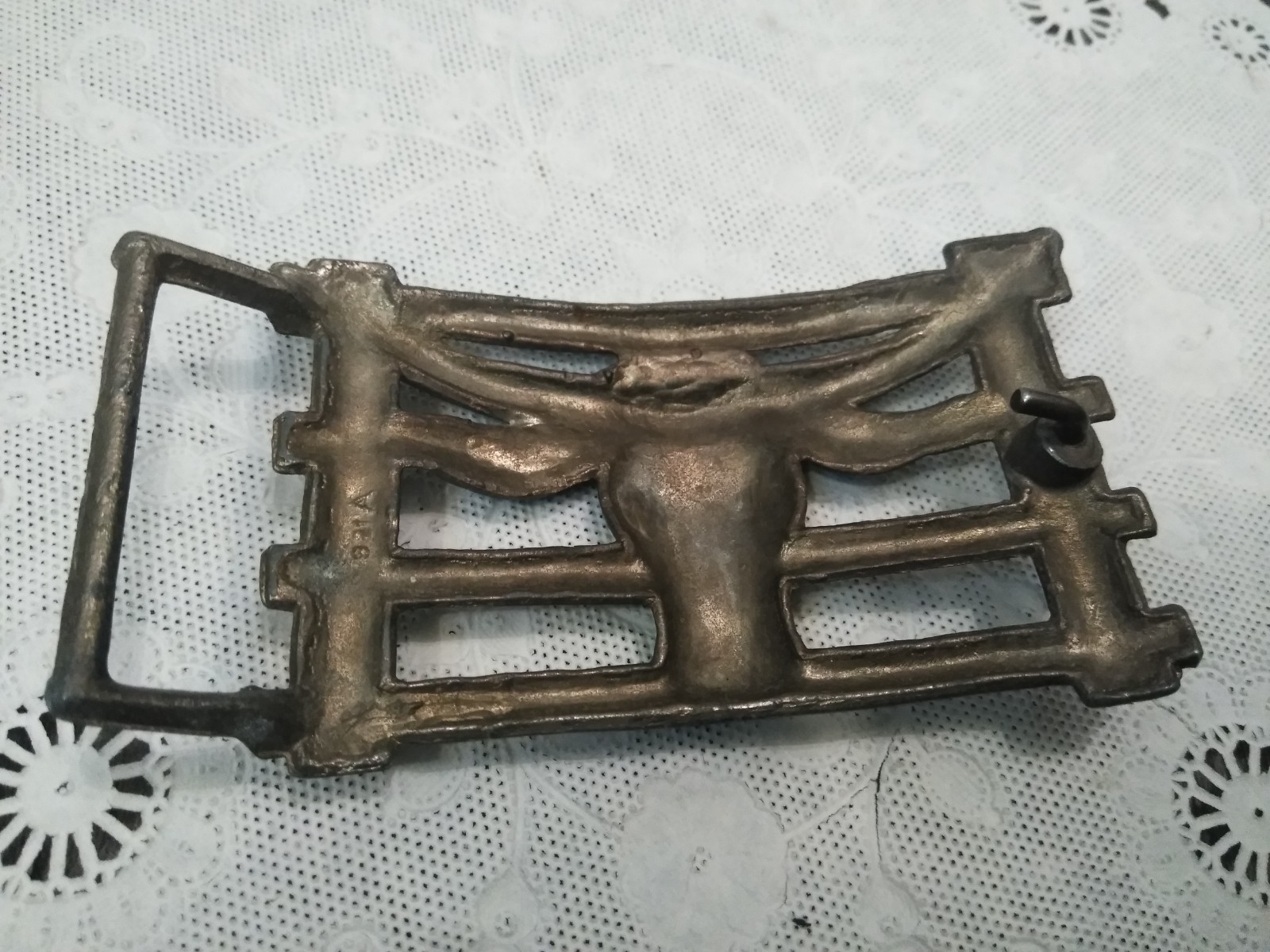 VTG. Cowboy Belt Buckle Long Horn Bull Head 4 »X2 » Silver Tone