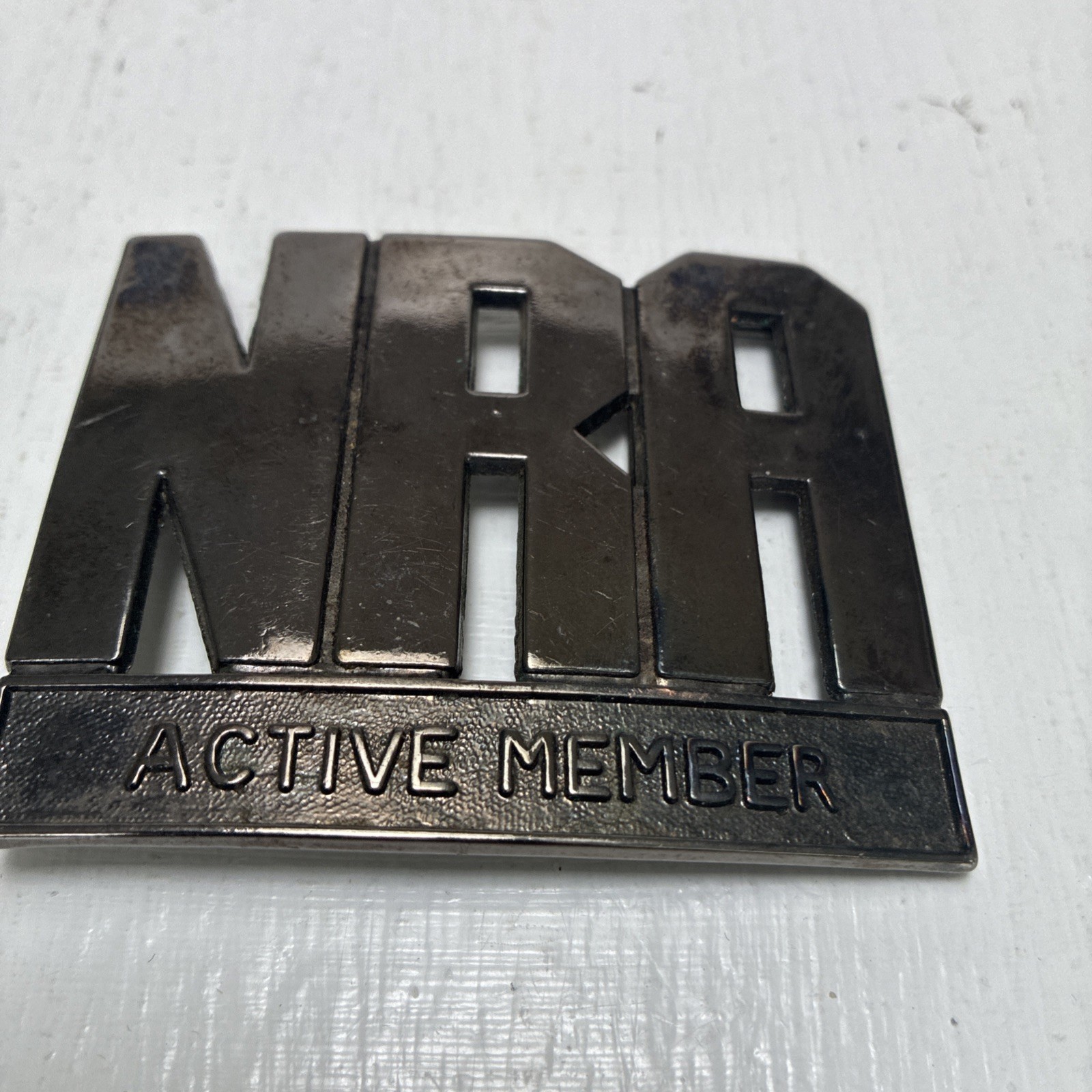 Vintage NRA Active Member Belt Buckle Chrome Tone Men Collectible