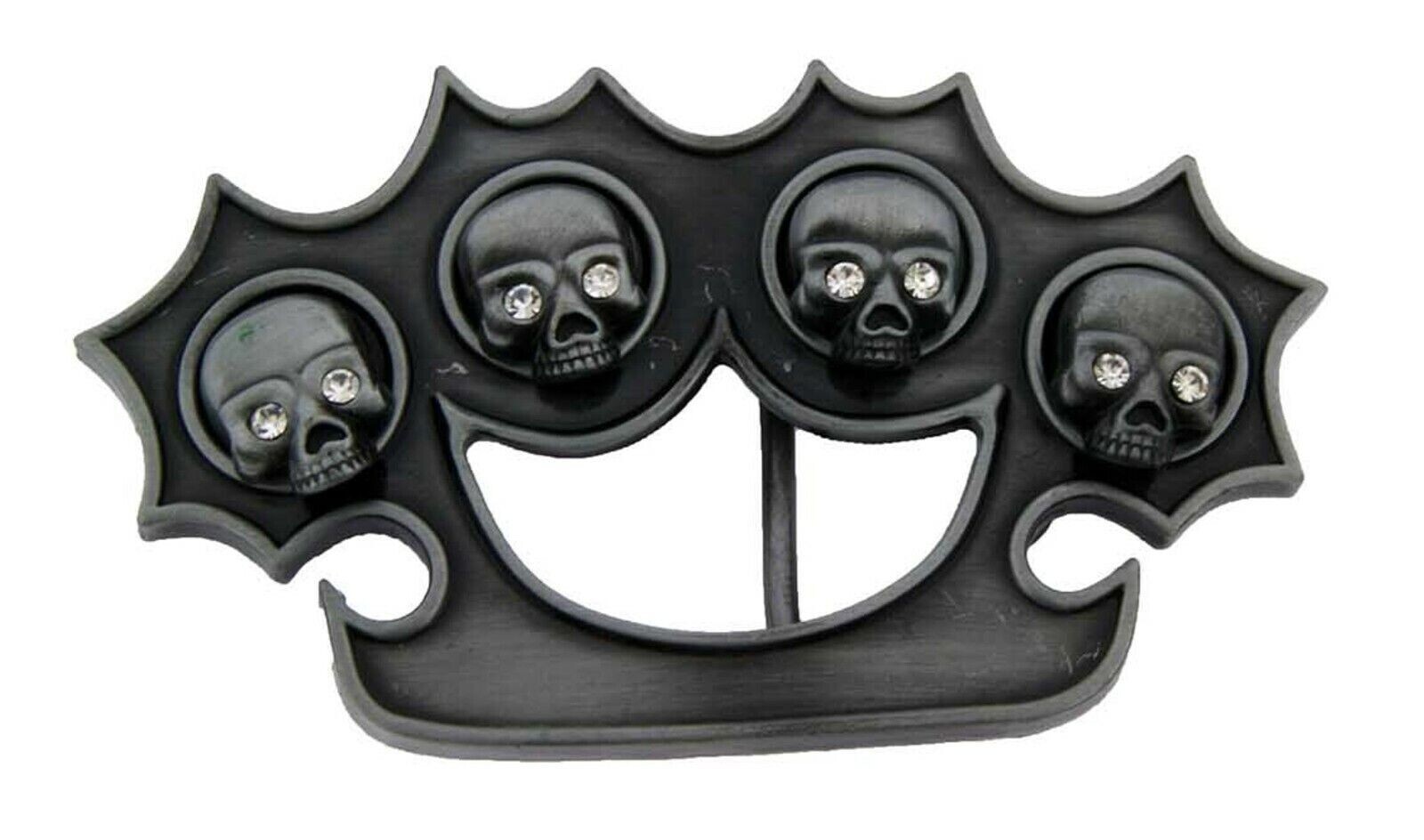 Skull Belt Buckle Antiqued Metal Brass Knuckleduster Crossbone Halloween Costume