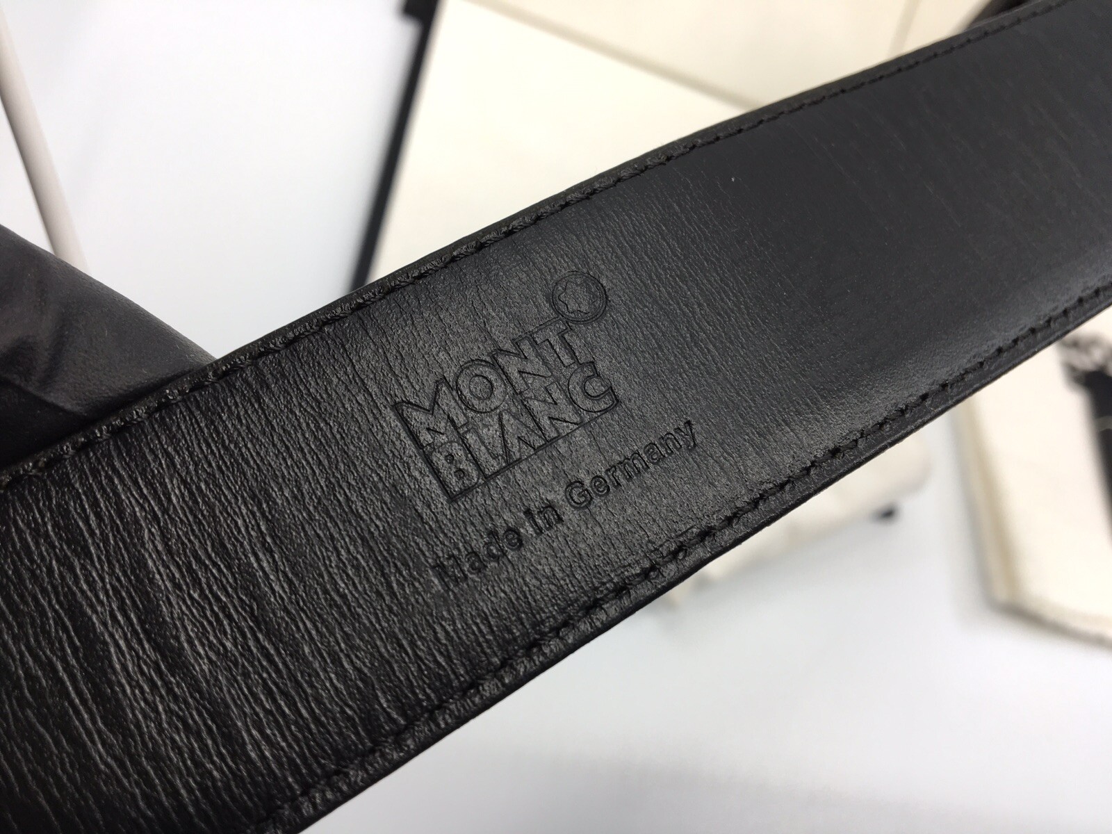 New Authentic Montblanc Sterling Silver Buckle Trapeze Calf Strap Belt