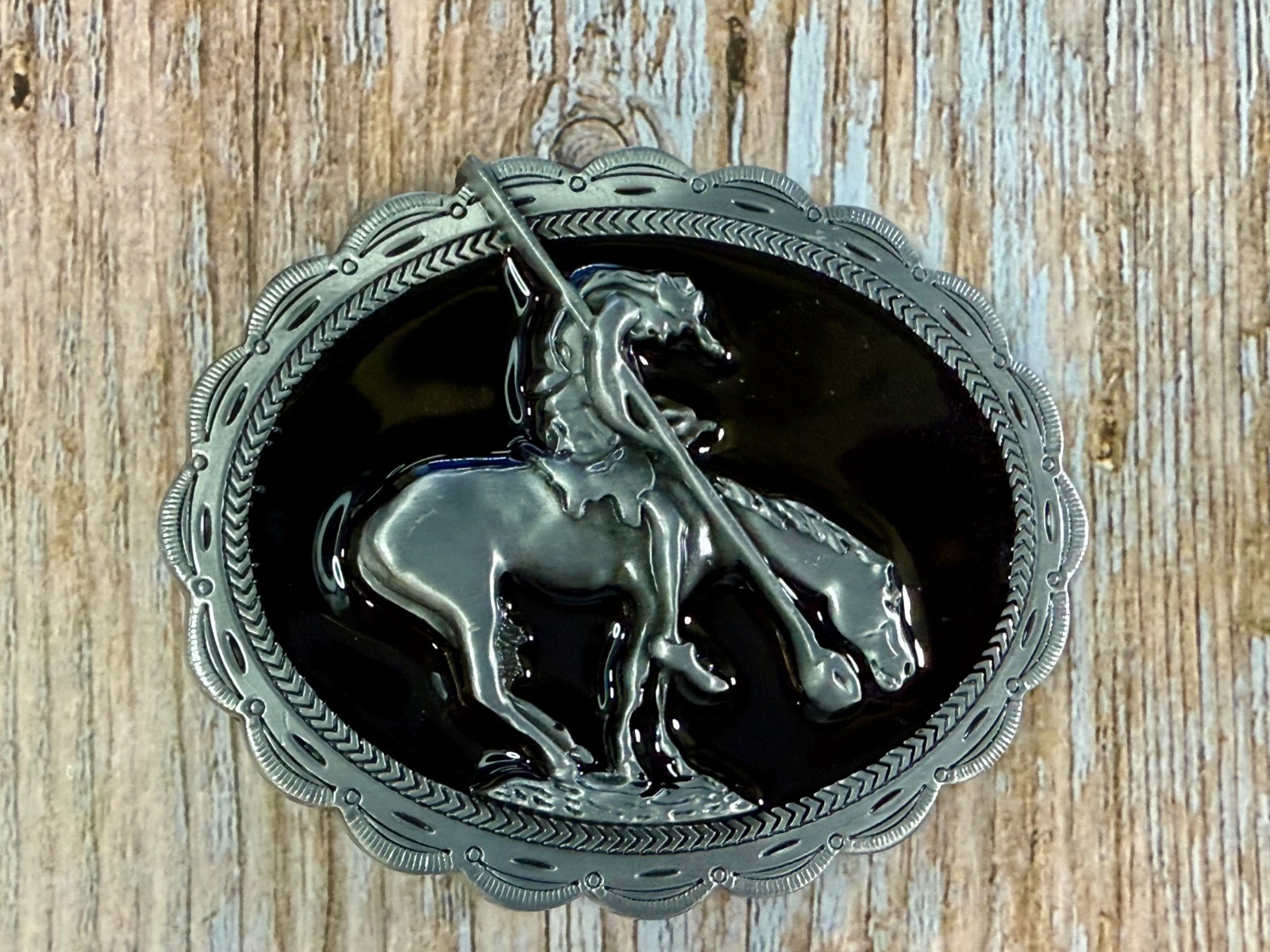 End of the Trail Native American Indian Saga Enameled Silver Color Belt Buckle