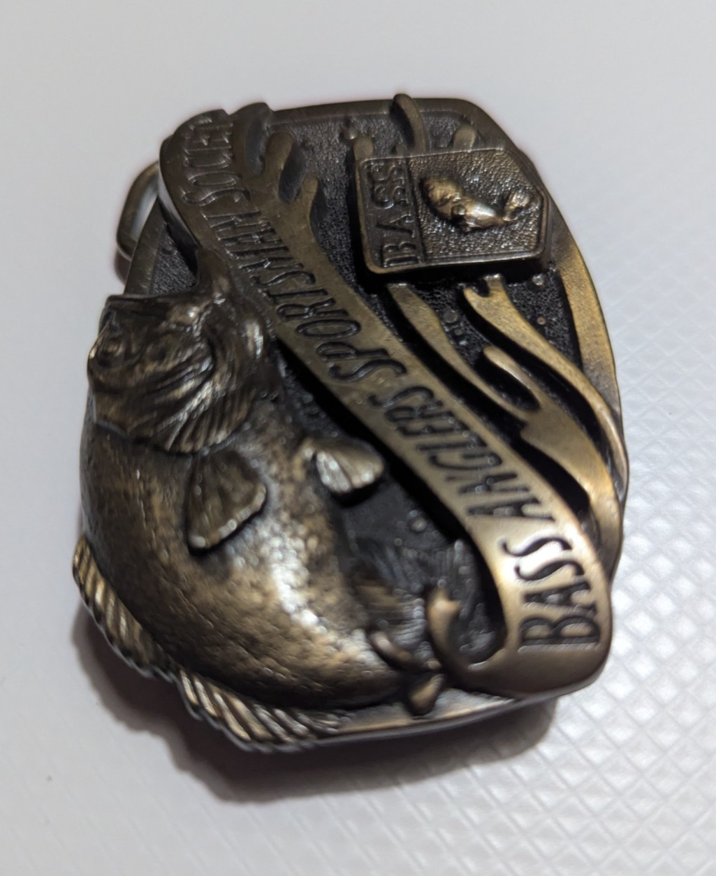 Bass Anglers Sportsman Society Brass Belt Buckle Antique Brass Color 1980s