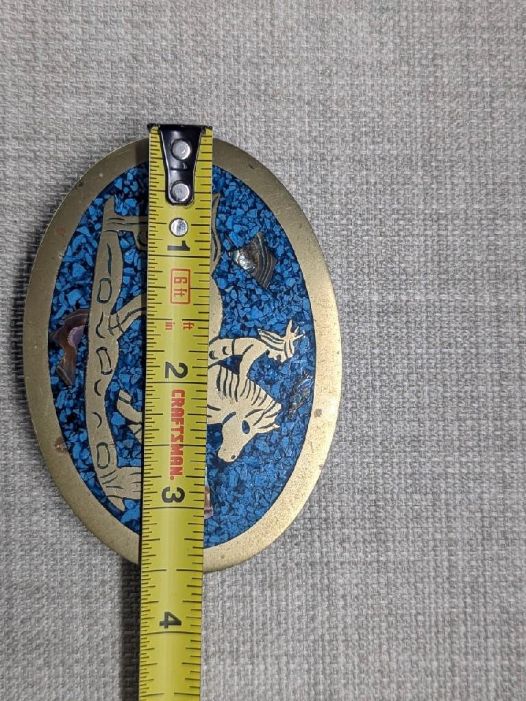vintage HANDCRAFTED belt buckle NATIVE AMERICAN indian horse TURQUOISE western