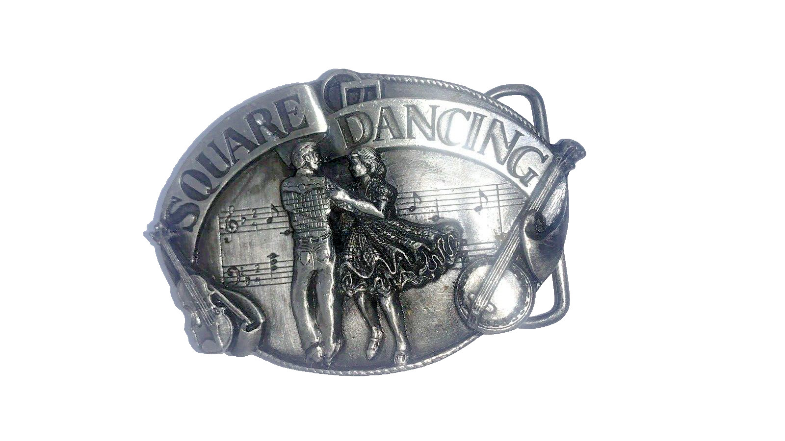 Pewter Belt Buckle Square Dance Couple Dancing Fiddle Banjo 1985 Siskiyou