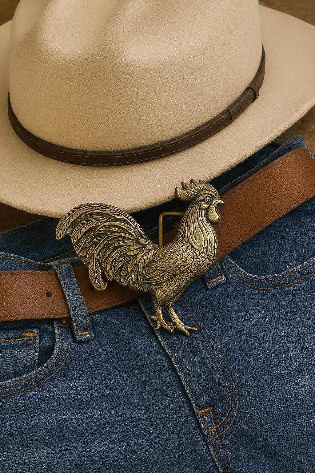 Brass Rooster Belt Buckle Country Western Chicken Art Cowboy Rodeo Gift Buckle