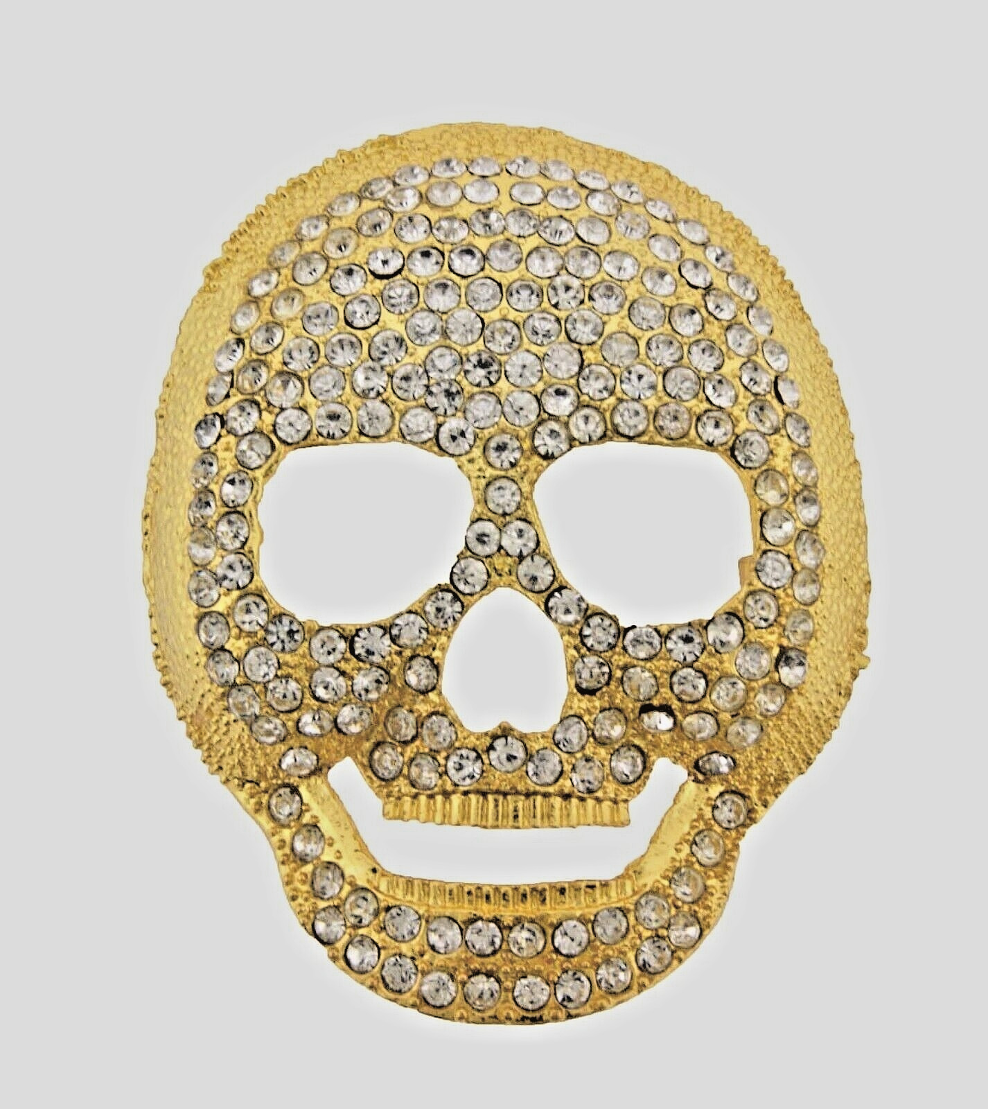 Skull Belt Buckle Gold Metal Bling Rhinestones Halloween Pirate sign Costume New