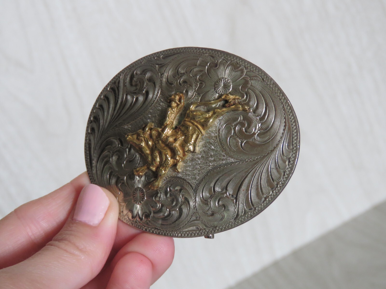 VTG Montana Silversmiths Silver Swirl Western Bull Rider Cowboy Belt Buckle READ