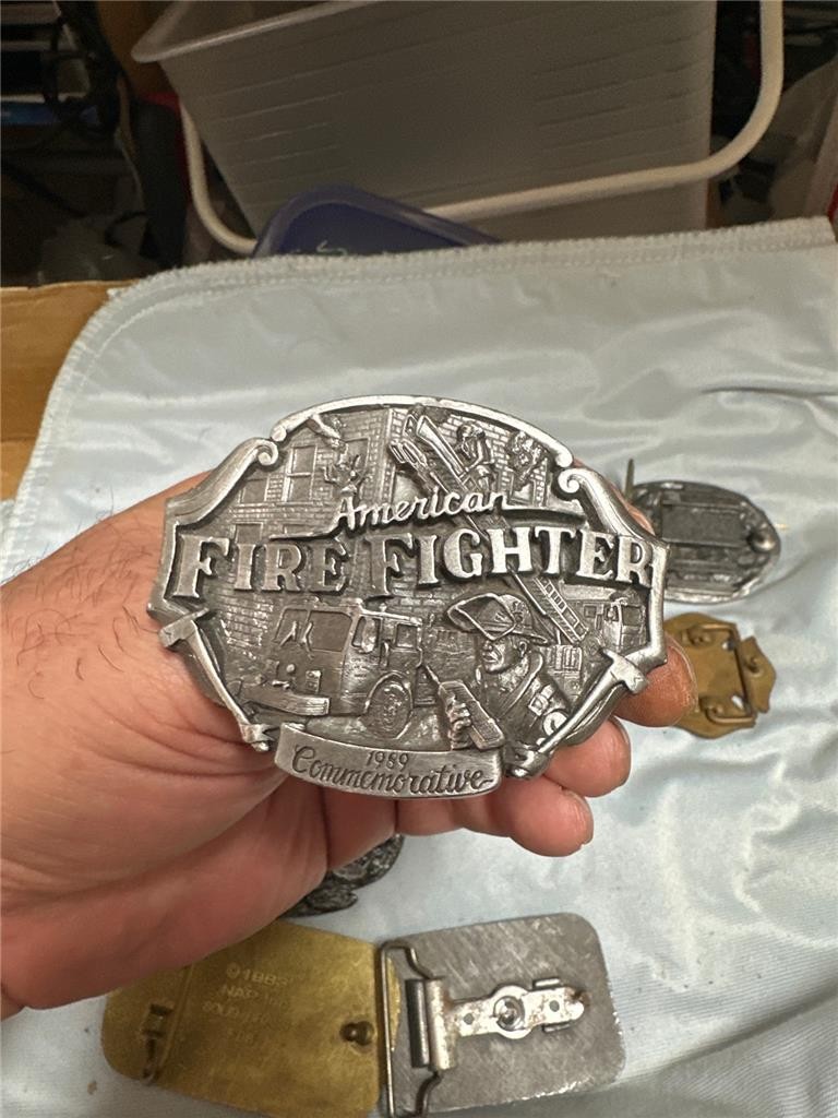 Huge Vintage Firefighter Belt Buckle Lot of Nine Buckles