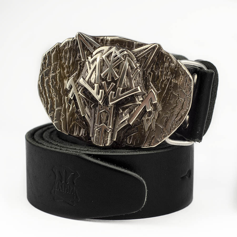 Runic Wolf german silver belt buckle, Scandinavian Old Norse Celtic werewolf