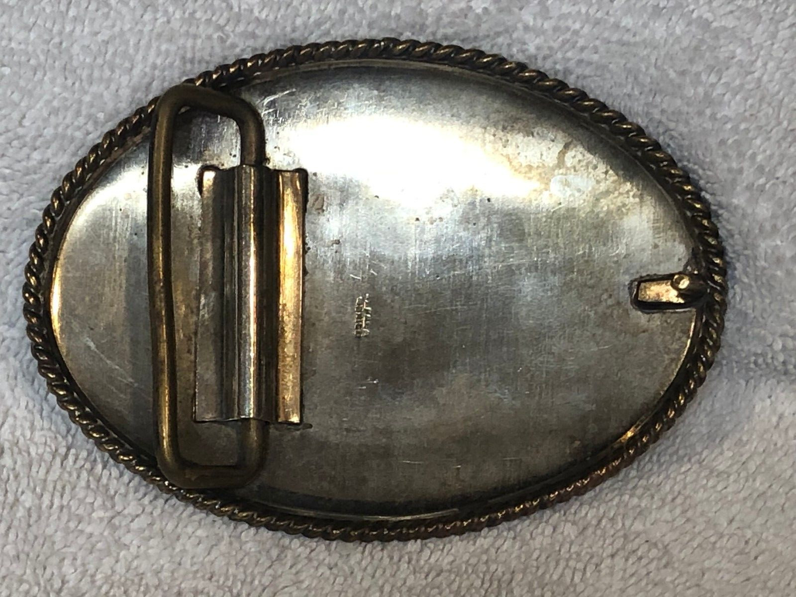 Vintage Alpaca Silver and Brass Belt Buckle Rider & Horse 4&Prime; x 2.75&Prime;