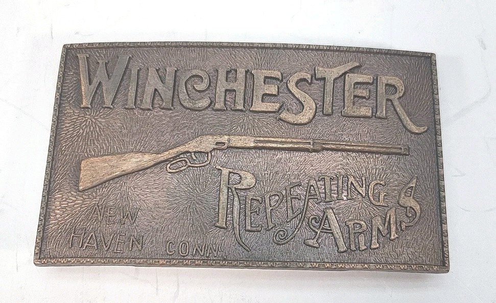 Winchester Repeating Arms New Haven Conn. Rifle Guns Vintage Brass Belt Buckle