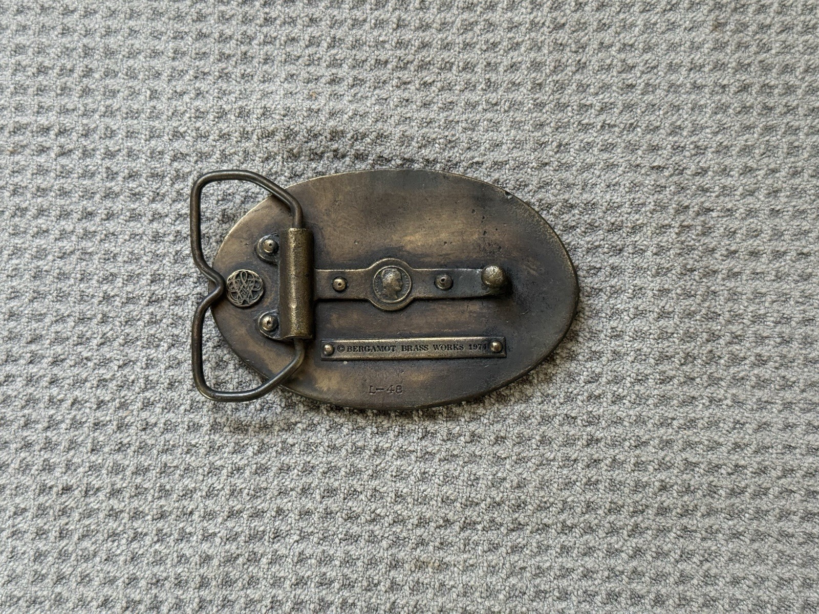 Vintage 1978 Bergamot Brass Works Floral Belt Buckle J-48 Bronze Western USA