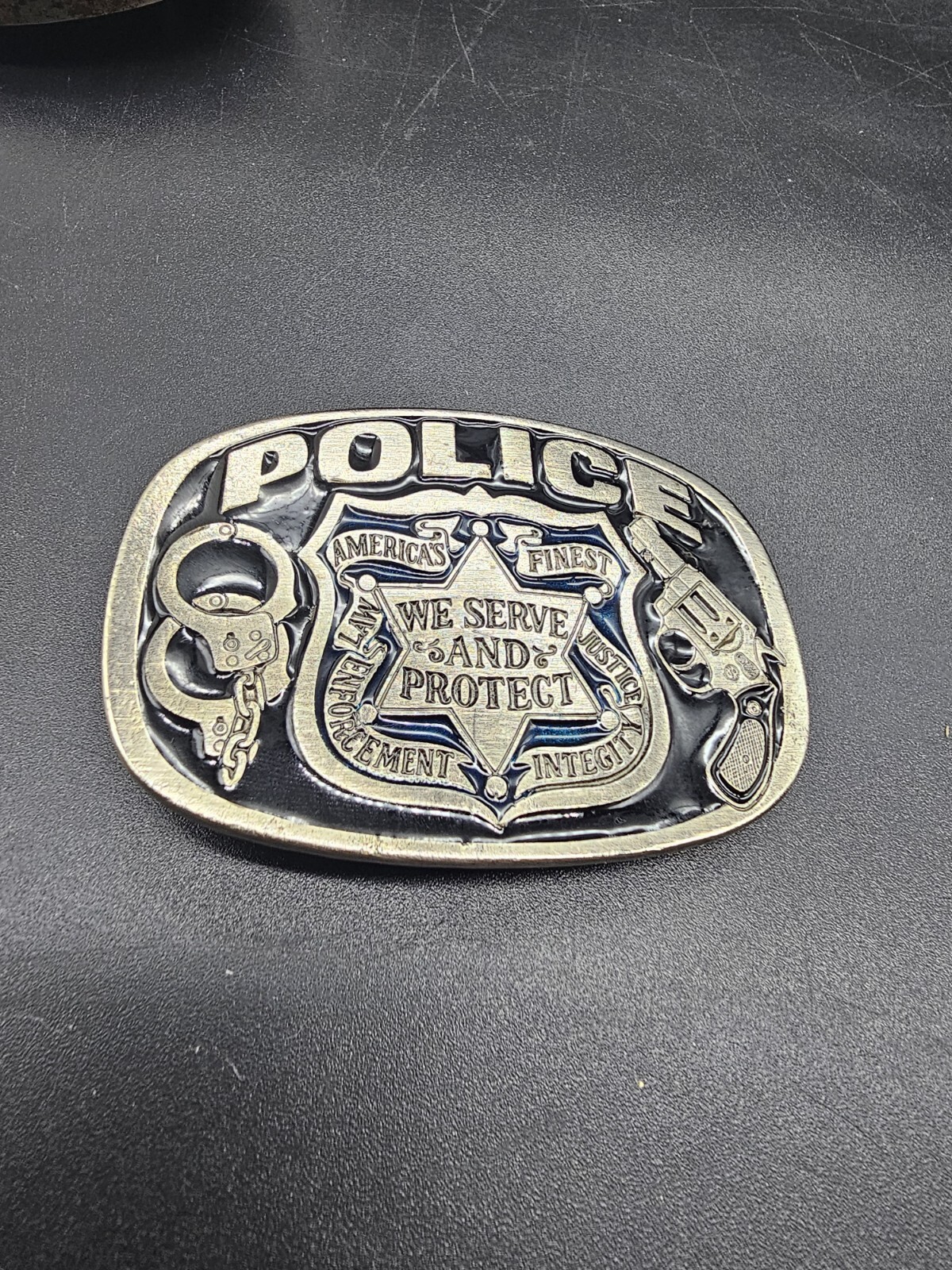 Belt Buckle Protect Serve Badge Police Officer USA Department