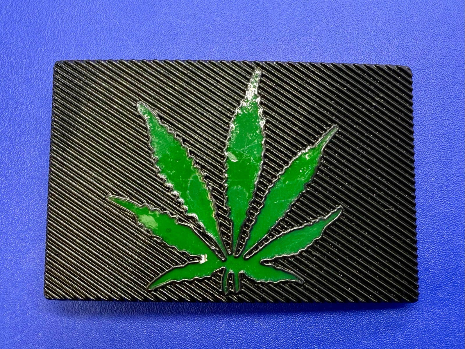 Marijuana Cannabis Weed Pot Leaf Green & Black Color Rectangular Belt Buckle