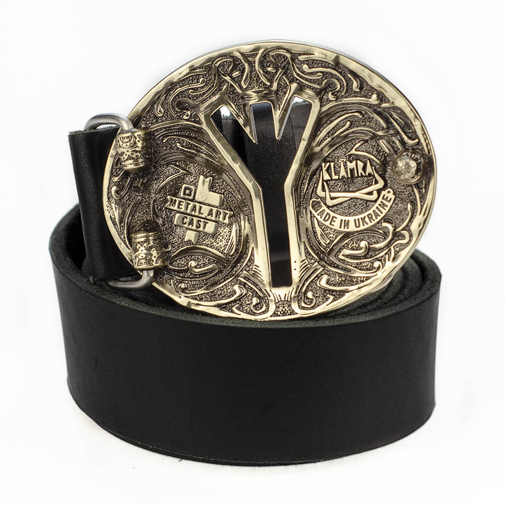 Runic german silver belt buckle Algiz, Life Rune Celtic Old Norse Scandinavian