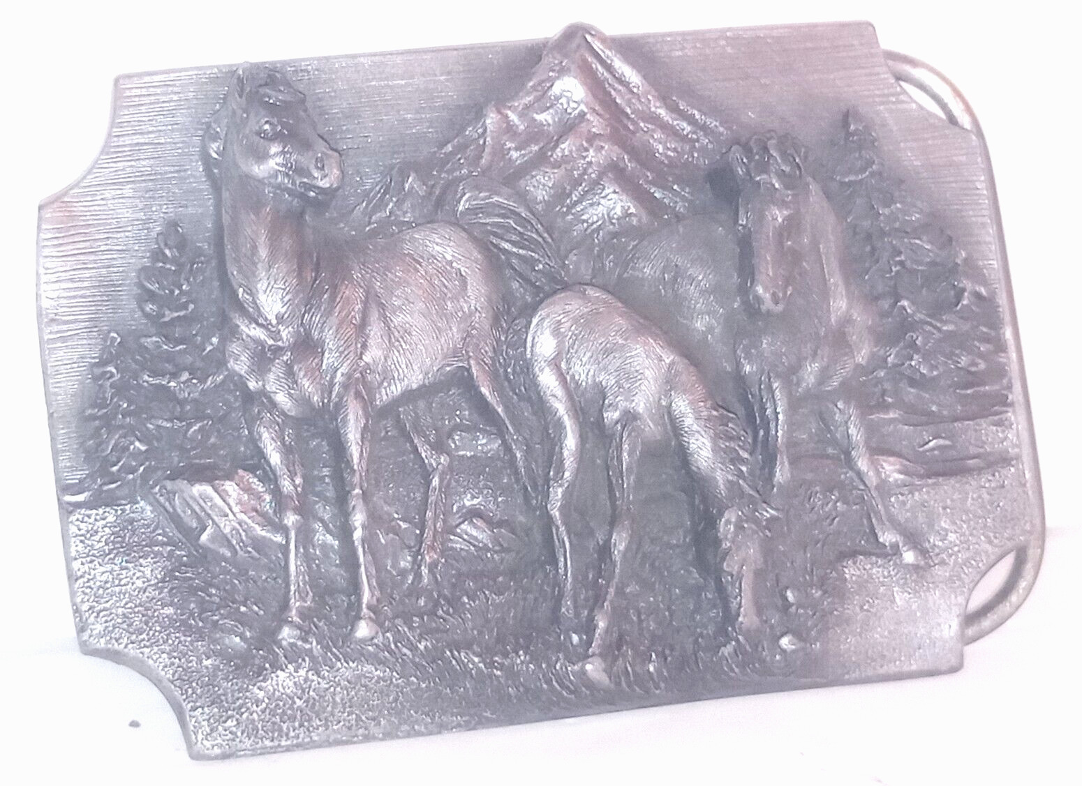 Vintage Siskiyou 1989 Western Belt Buckle Q-85 / S 3 Dimensional Horses USA Made