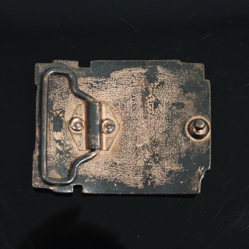 Rustic Copper Belt Buckle With Geometric Relief Design For Jeans