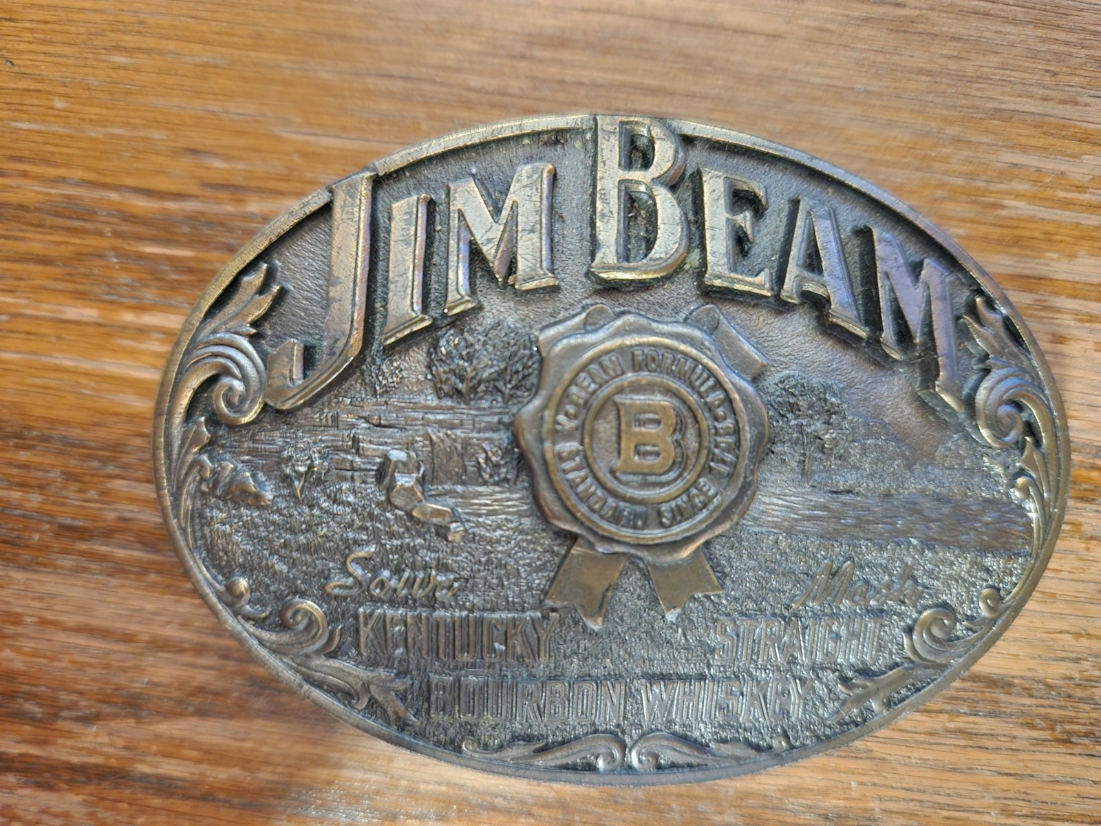 Vintage Jim Beam 1993 Limited Edition Belt Buckle Kentucky Bourbon Brass USA
