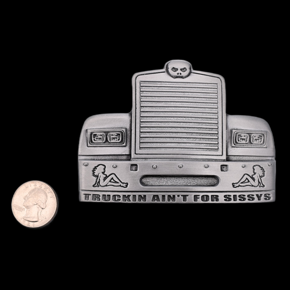 Truckin Ain&rsquo;t For Sissys Mudflap Girl Trucker Grill Semi Tractor Belt Buckle