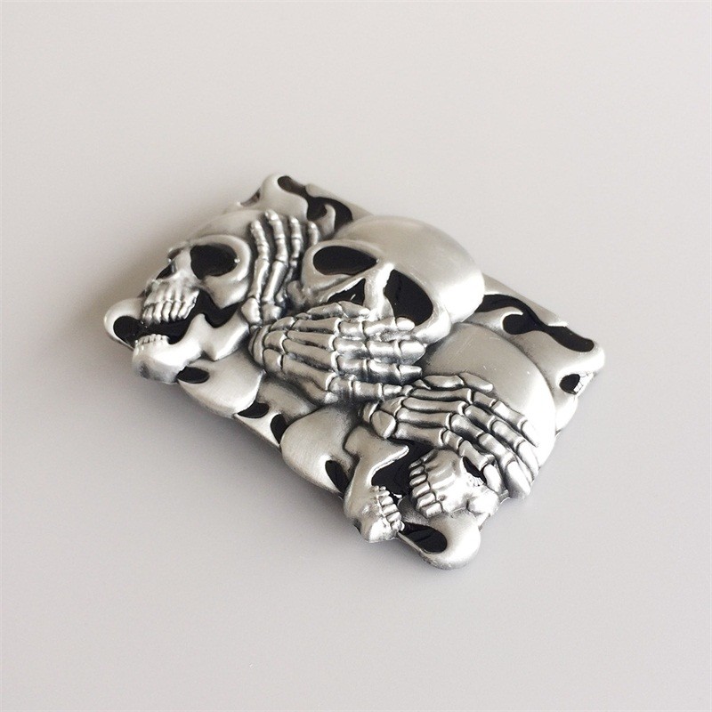 Vintage Style Black Enamel Flame Shy Skulls Tattoo Belt Buckle also Stock in US