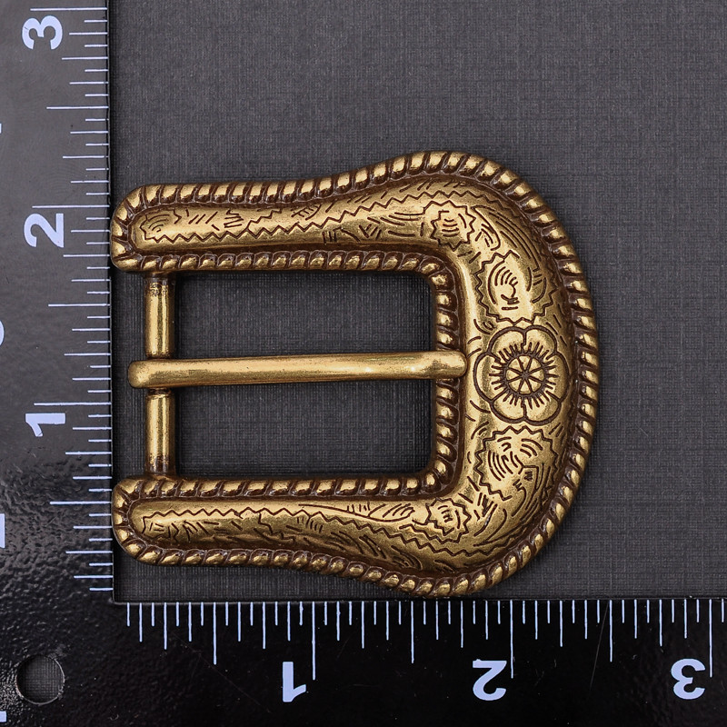 Retro Brass Flower Engraved Western Cowboy Belt Buckle Set Fit 25mm Strap