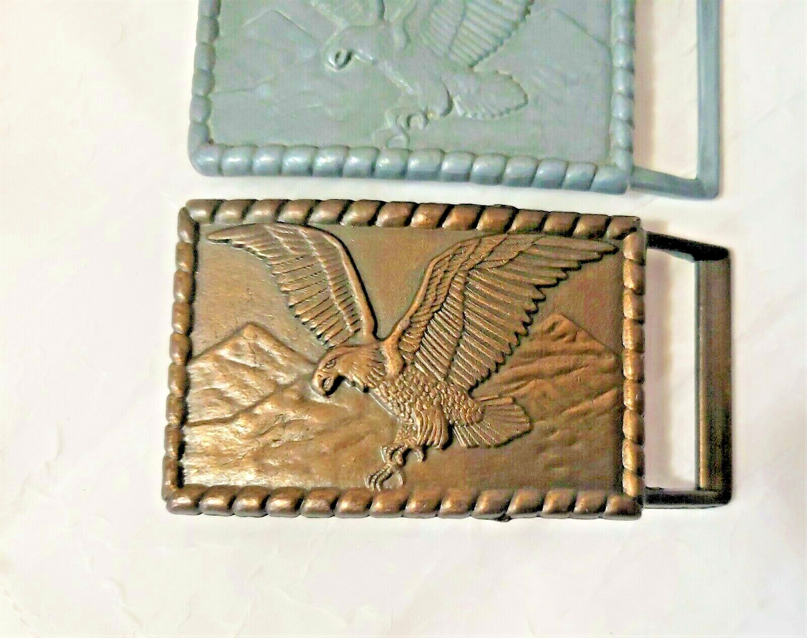 (2) American Eagle Wing Span, Mountains, Soaring, Flying, Primitive Belt Buckles
