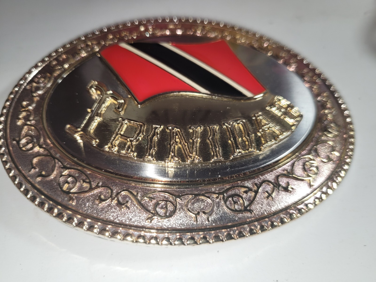 Trinidad Flag Enamel Unisex Belt Buckle Country Black Red Silver