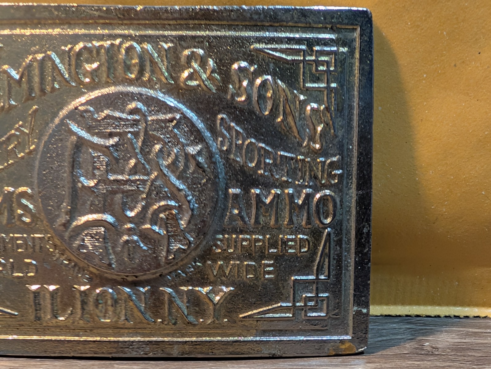Vintage~**REMINGTON & SONS GUN BELT BUCKLE**~2 Tone~3 3/8&Prime; X 21/4&Prime;