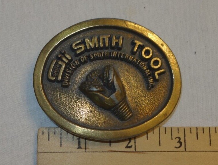 Vintage SMITH TOOL Solid Brass Belt Buckle Heavy Raised Drill Bit 