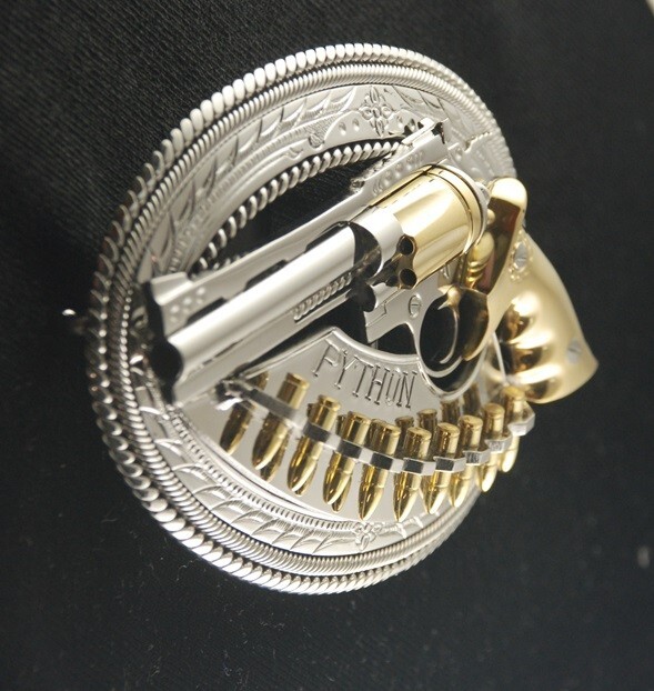 (MADE BY ORDER) BUCKLE HANDMADE STAINLESS STEEL WESTERN STYLE GUN PYTHON