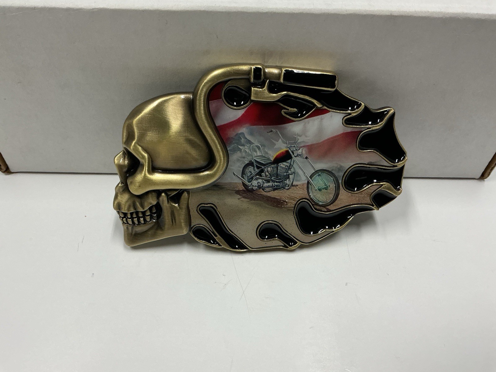 Pewter Belt Buckle Ride Hard Live To Ride Motorcycle Biker Eagle Skull Flames