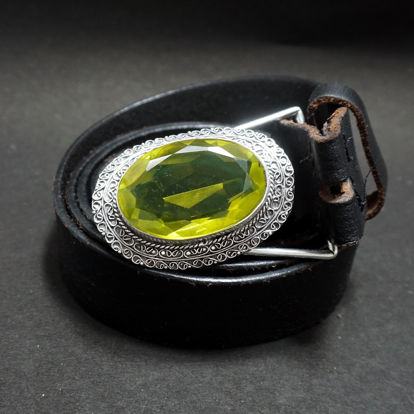 Handcrafted 925 Sterling Silver Peridot Green Quartz Faceted Oval Belt