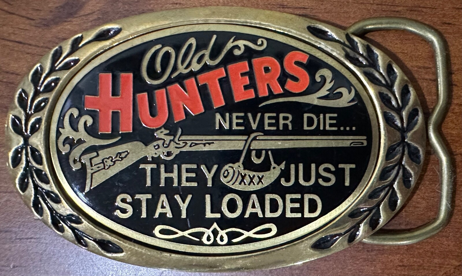 Walt Disney Productions Enameled Brass Belt Buckle Old Hunters Never Die…