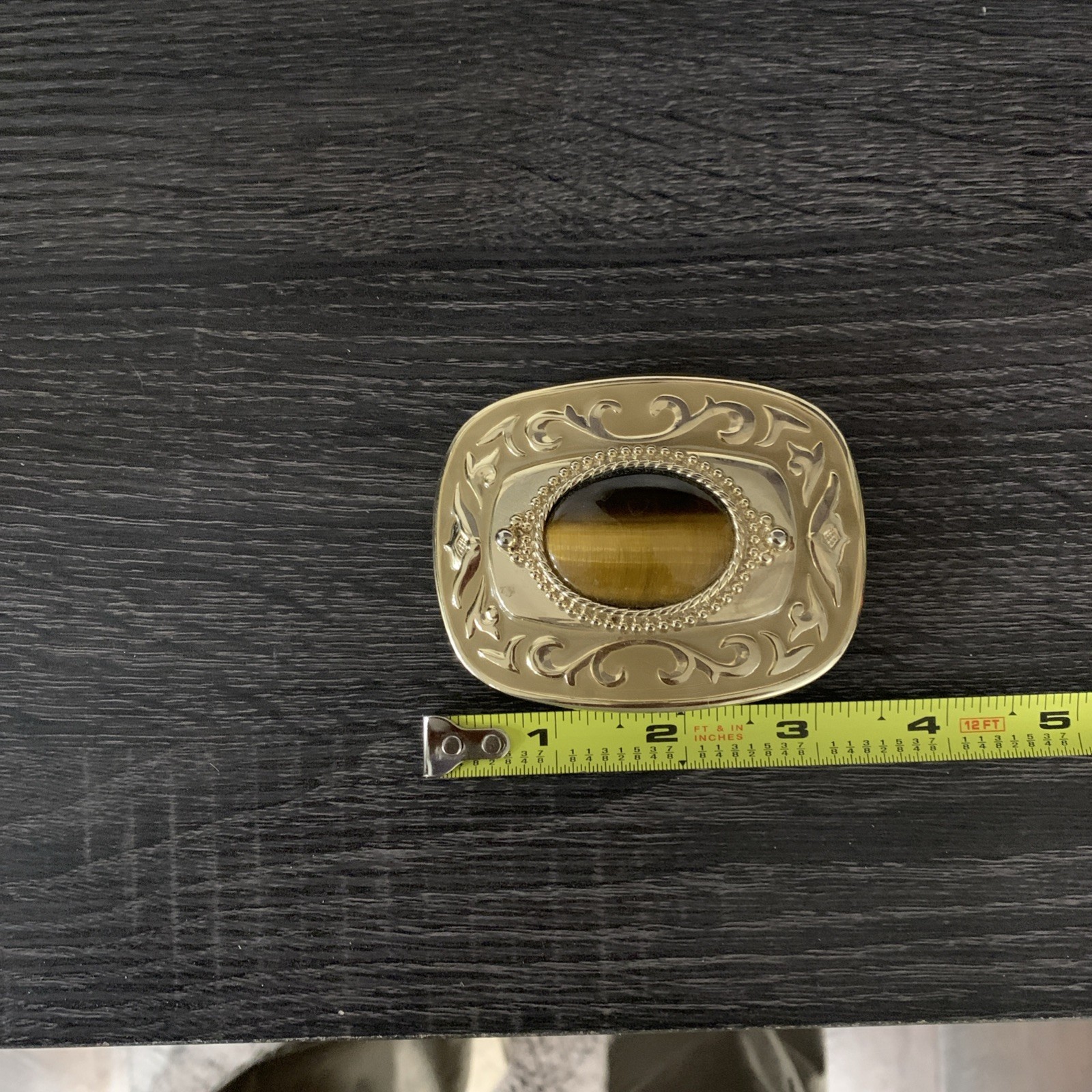 vintage TIGERS EYE belt buckle GEMSTONE polished rock inset