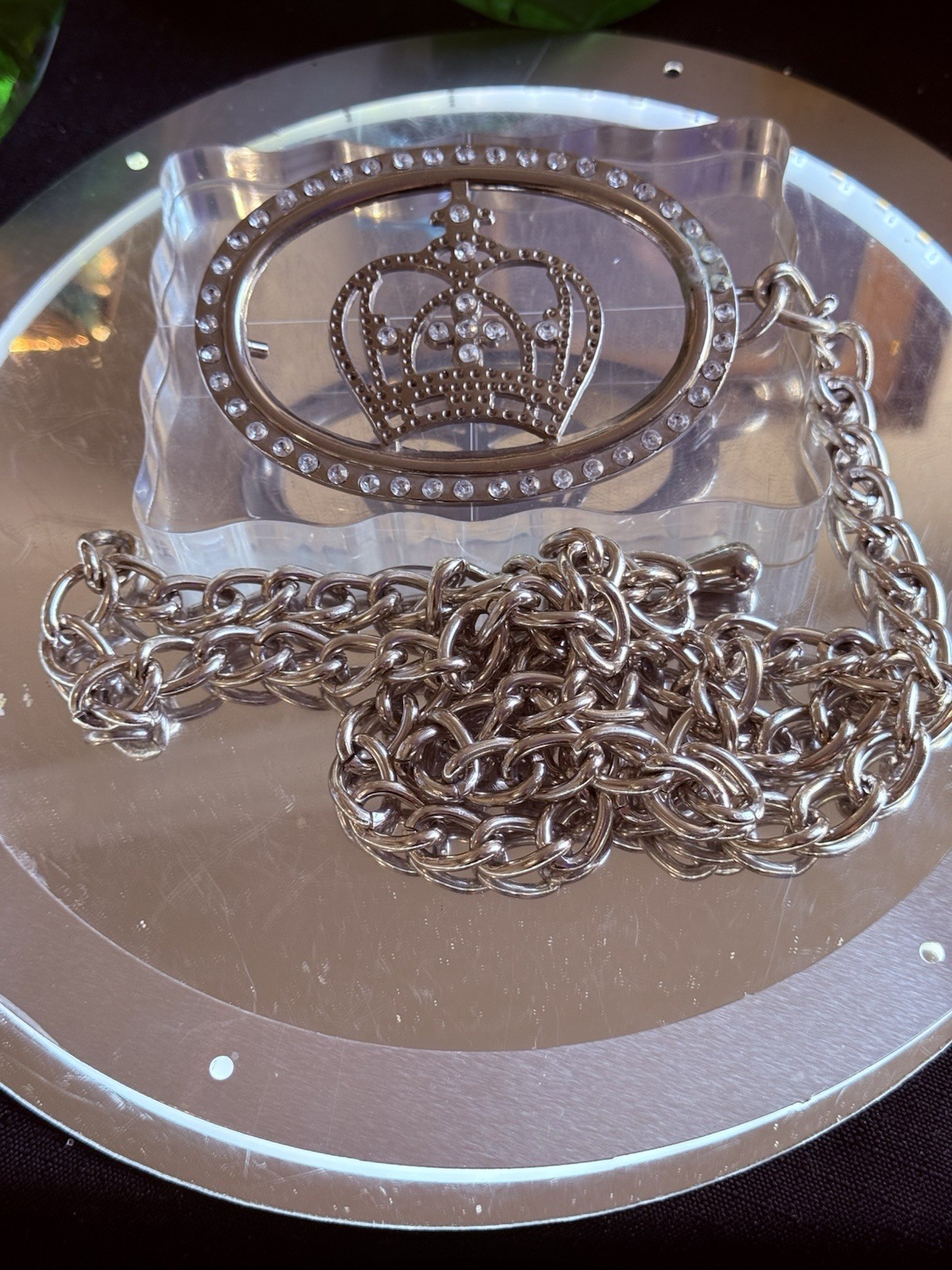 38’ Silver Tone Crown Rhinestone Belt Buckle with Chain – Royal Bling Metal