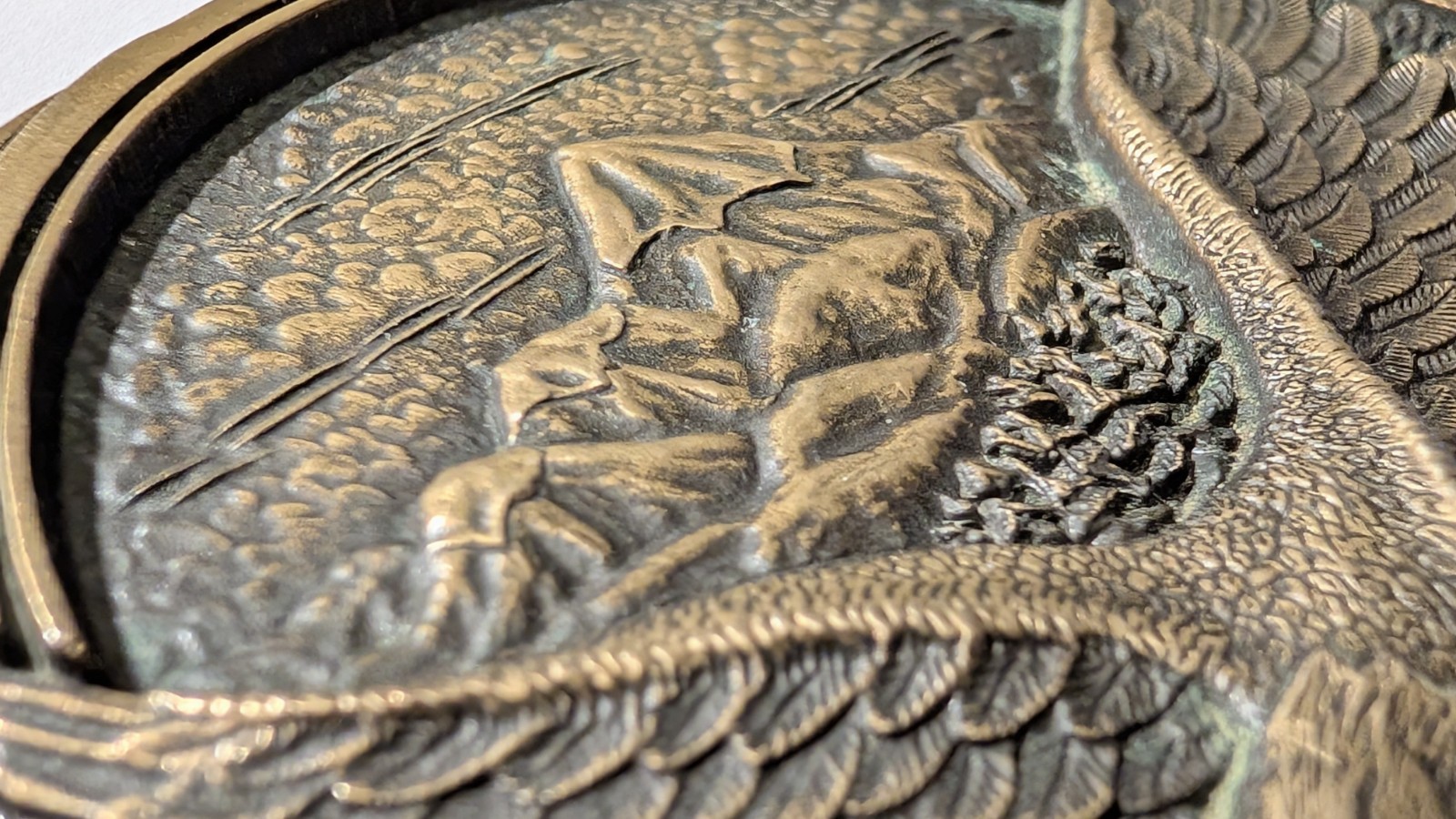 Vtg Montana Silversmiths Solid Brass Belt Buckle Eagle Mountain Low Serial 0146