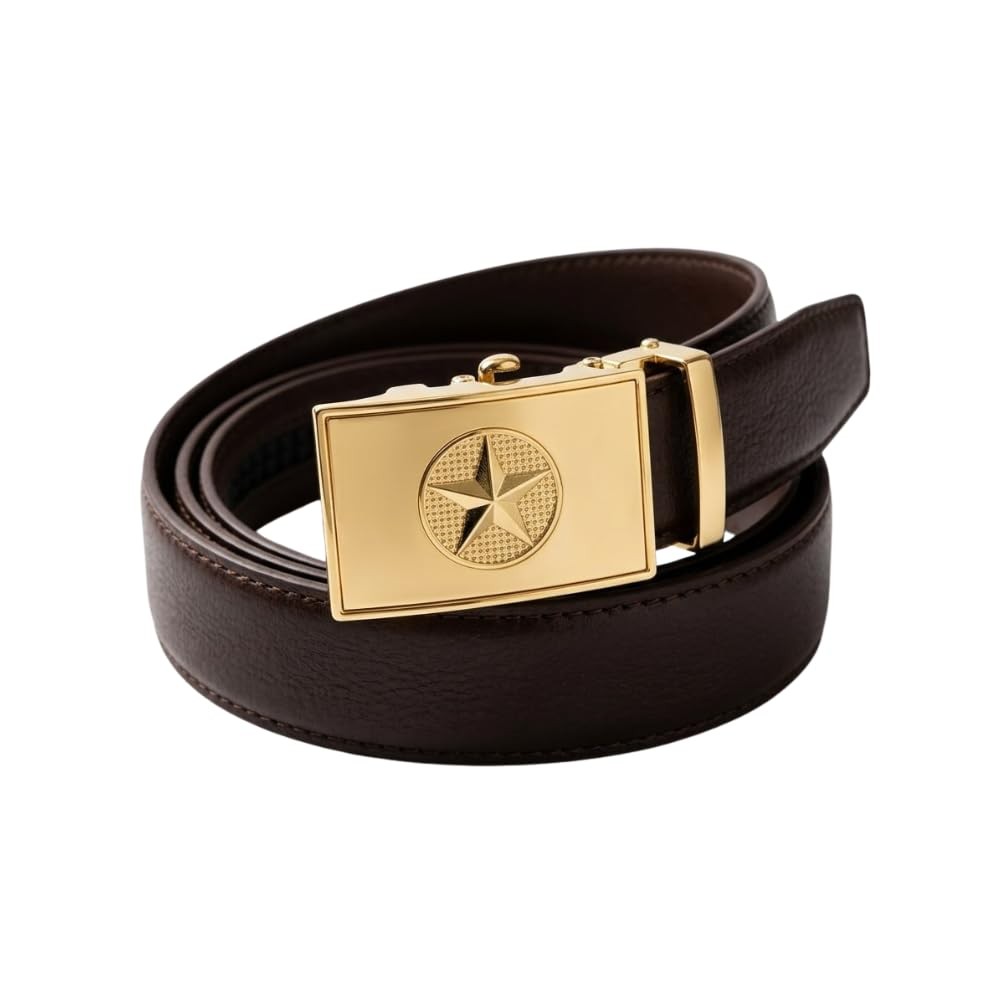 Men&rsquo;s Full-Grain Leather Ratchet Belt Brown with Military Star 28&Prime;–44&Prime;,