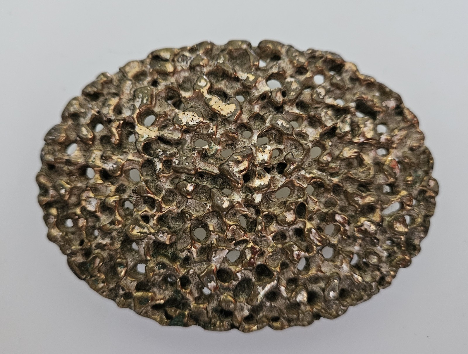 Vintage 1970s Brutalist Belt Buckle Abstract Cast Lava Nugget Coral Gold Tone