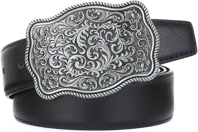 Western Cowboy Belt Buckles Men Vintage Novelty Large Handmade Silver Floral