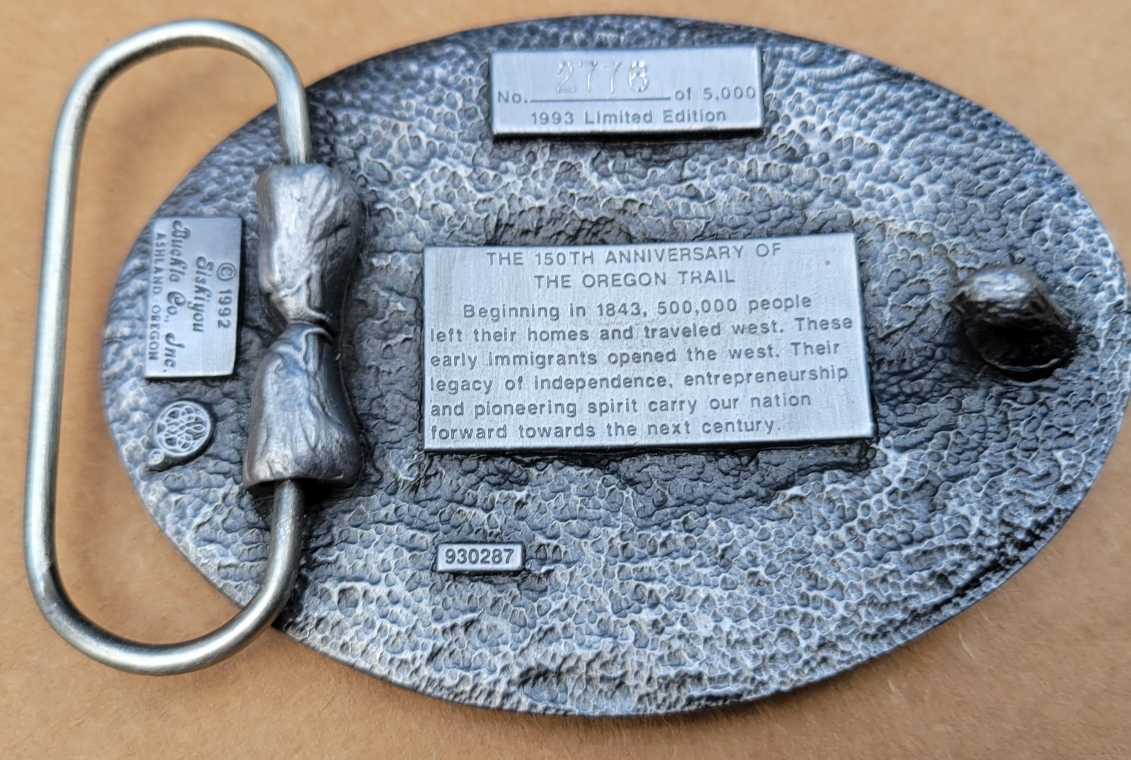 Siskiyou Buckle Co. 150 Year Anniversary 1843 Oregon Trail 1993 Belt Buckle EUC