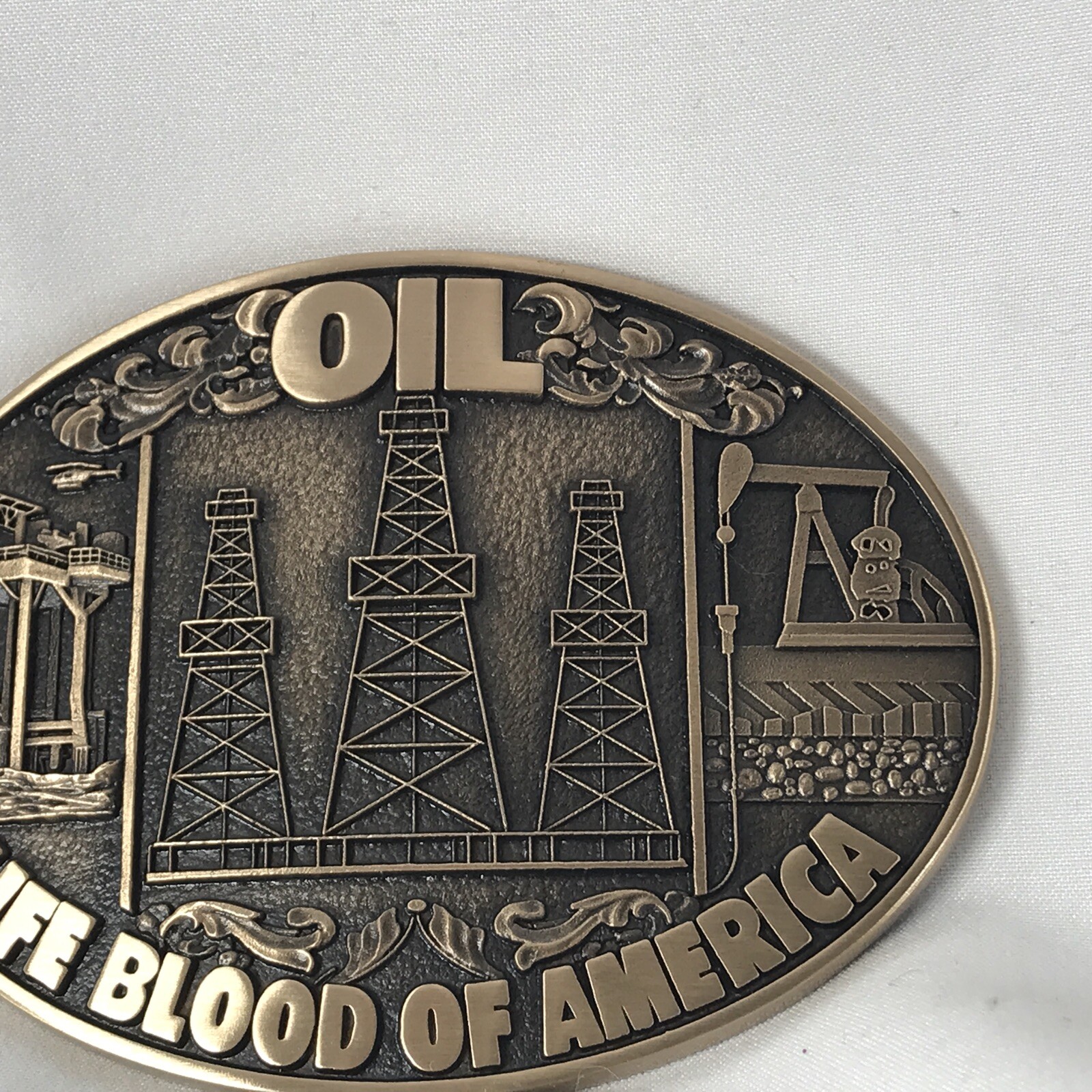 NEW Oil Life Blood of America Refinery Belt Buckle Well Worker Derrick Pump A7