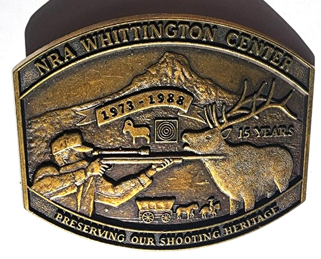 NRA Belt Buckle Whittington Center 15 Year 1973-1988 Hunting Shooting USA Bronze