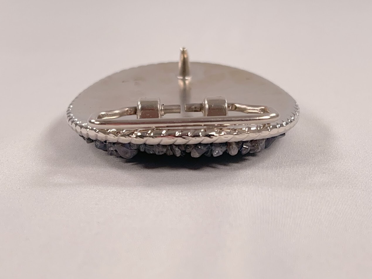 Handmade Oval Silver-Tone Belt Buckle with Iolite Gemstone Bead Inlay – Western