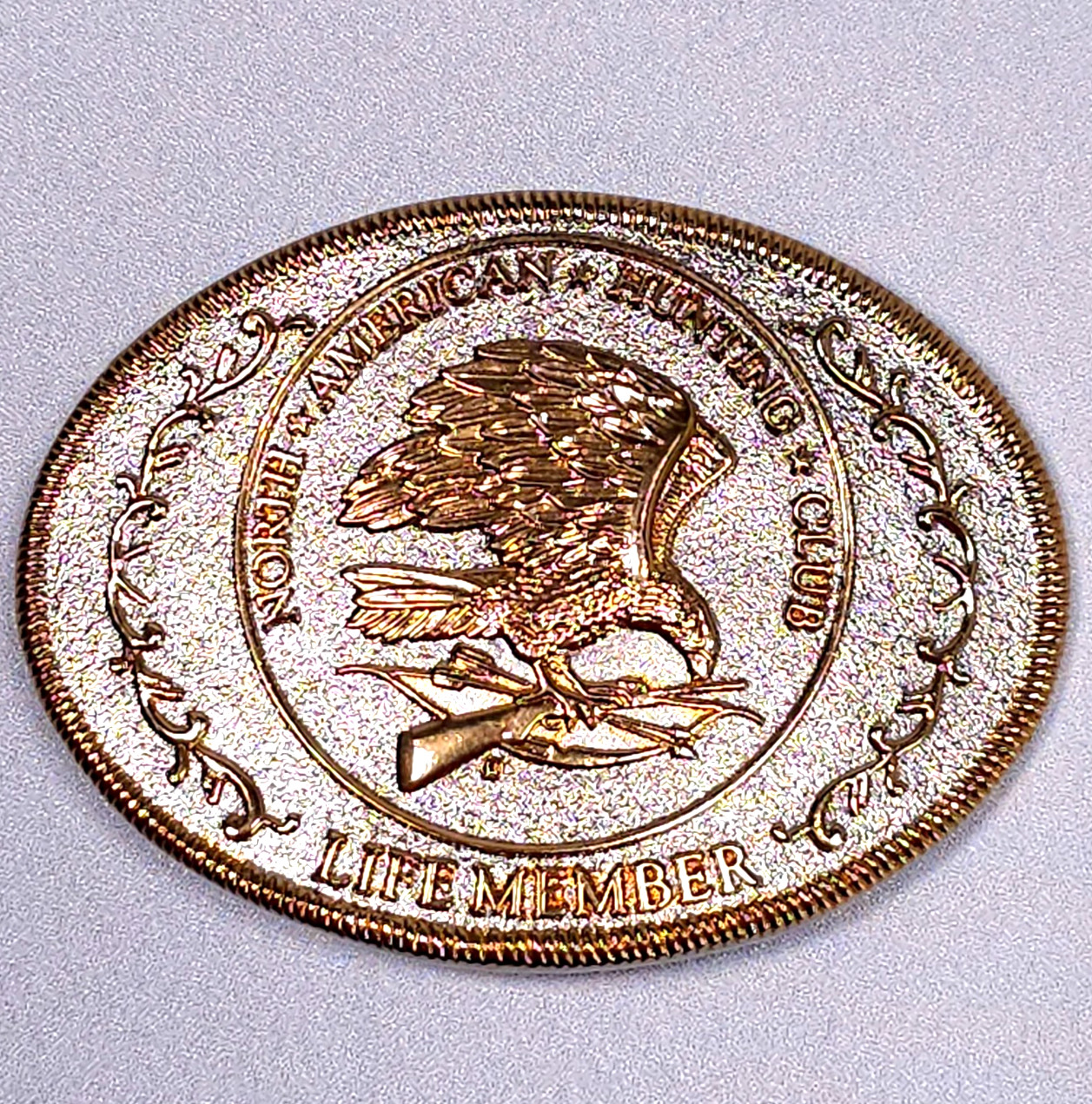 VTG North American Hunting Club Wings Gold Silver Belt Buckle Life Member Oval