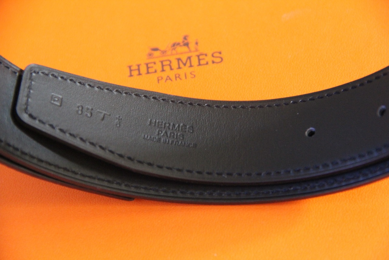 100% Authentic Hermes Black/Etan Epsom&Swift Leather Belt 32 MM – size 85